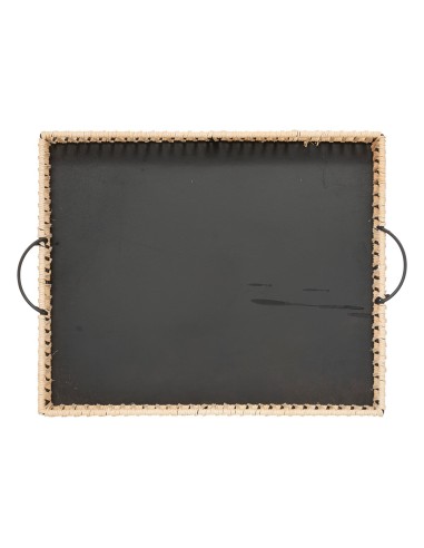 Lot De 2 Plateaux Cosy Métal Et Rotin Noir Atmosphera