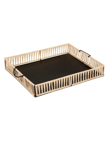 Lot De 2 Plateaux Cosy Métal Et Rotin Noir Atmosphera