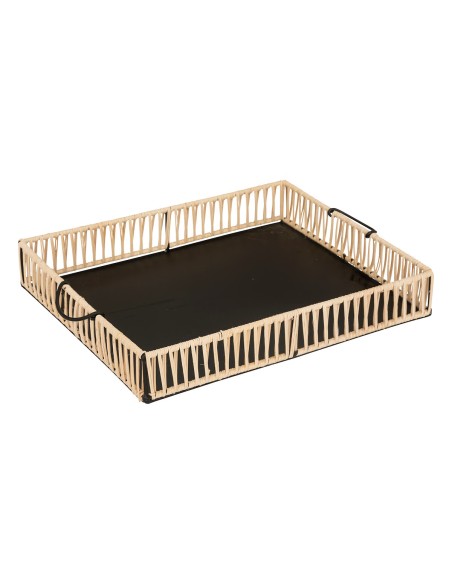 Lot De 2 Plateaux Cosy Métal Et Rotin Noir Atmosphera