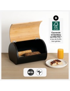 Boite À Pain Bambou Et Métal Noir Five 2