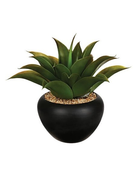 Aloe Vera Artificiel Avec Pot Céramique Noir Atmosphera
