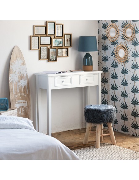 Console Charme En Bois Avec 2 Tiroirs Blanc Atmosphera