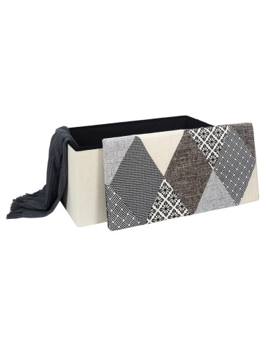 Coffre Banc Pliable Patchwork Gris Beige Home Deco Factory