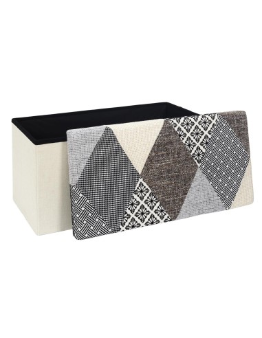 Coffre Banc Pliable Patchwork Gris Beige Home Deco Factory