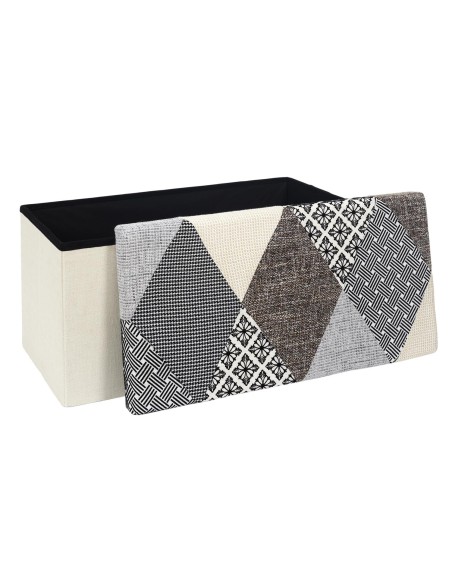 Coffre Banc Pliable Patchwork Gris Beige Home Deco Factory