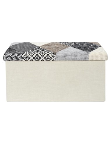Coffre Banc Pliable Patchwork Gris Beige Home Deco Factory