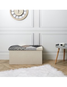 Coffre Banc Pliable Patchwork Gris Beige Home Deco Factory 2