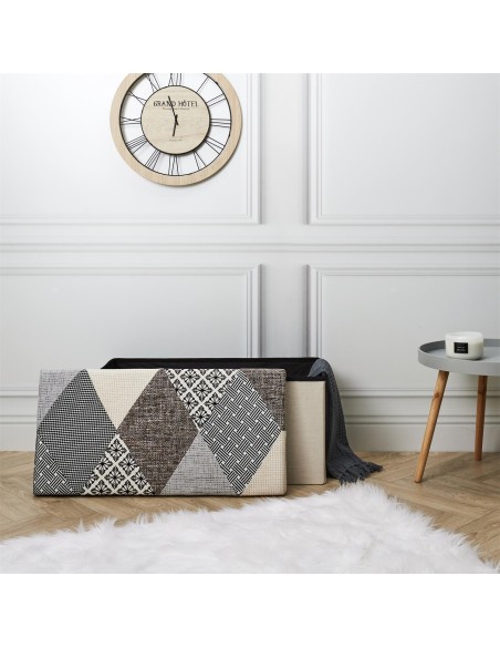 Coffre Banc Pliable Patchwork Gris Beige Home Deco Factory