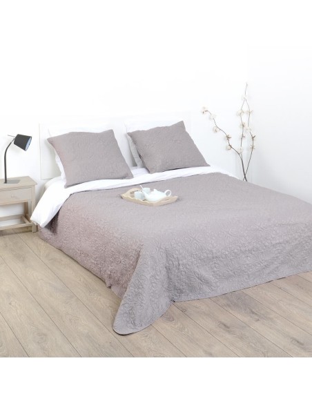 Dessus De Lit Arabesque 240x260 + 2 Taies D'Oreiller Taupe Atmosphera