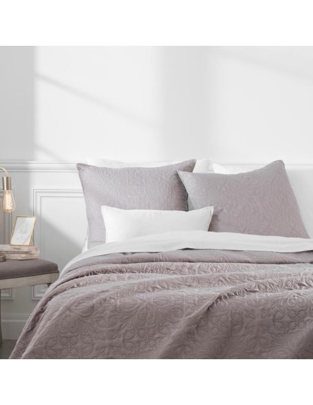 Dessus De Lit Arabesque 240x260 + 2 Taies D'Oreiller Taupe Atmosphera