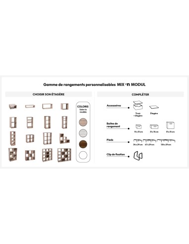 Étagère 2+1 Cases Mix'N'Modul Naturel Five