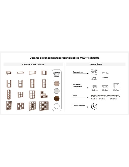 Étagère 2+1 Cases Mix'N'Modul Gris Five