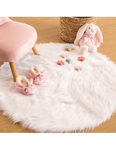 Tapis Pour Enfant Rond Fausse Fourrure Blanc Atmosphera For Kids