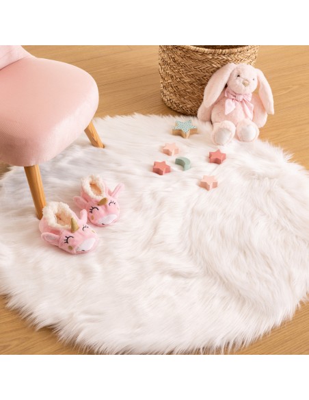 Tapis Pour Enfant Rond Fausse Fourrure Blanc Atmosphera For Kids