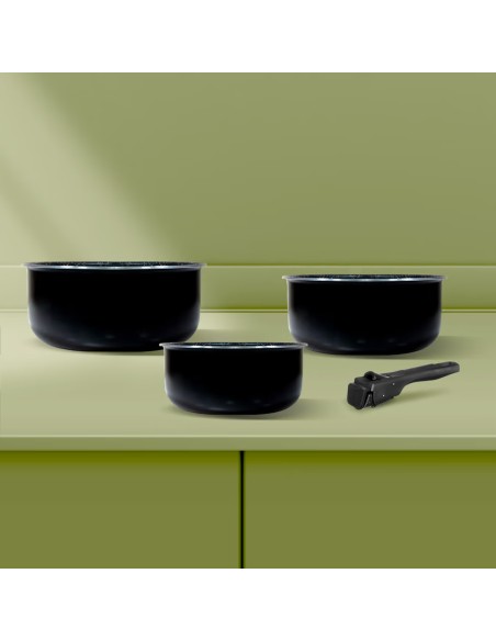 Lot De 3 Casseroles 16 / 18 / 20 cm Noires En Aluminium Five