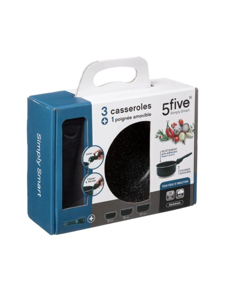 Lot De 3 Casseroles 16 / 18 / 20 cm Noires En Aluminium Five