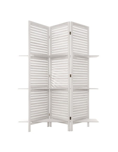 Paravent 3 Volets Avec 3 Étagères En Bois Tiam Blanc Atmosphera