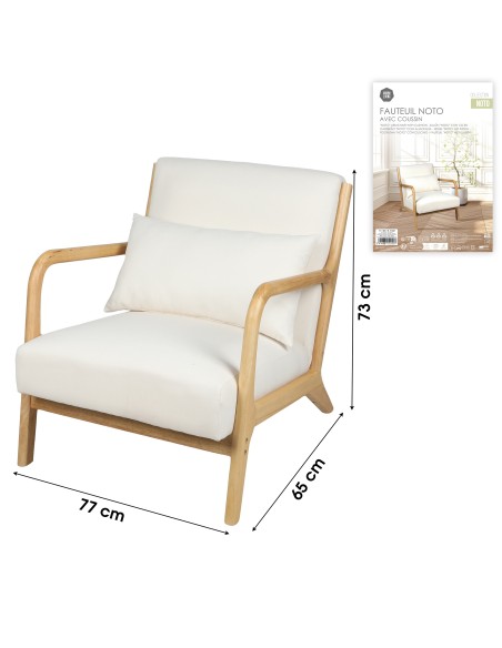 Fauteuil En Bois D'hévéa Noto Avec Coussin Blanc Atmosphera