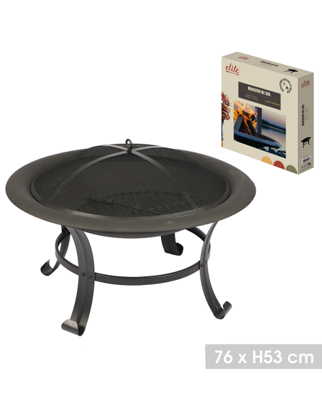 Brasero Sur Pieds Avec Tisonnier Et Couvercle Noir Five