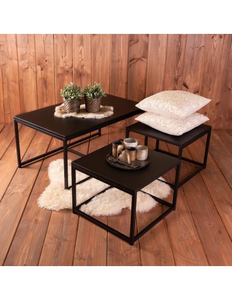 Lot De 3 Tables Basse En Métal Empilables Noir Atmosphera