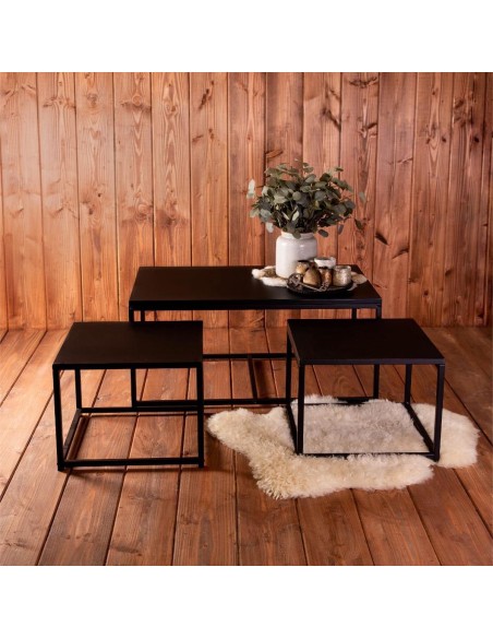 Lot De 3 Tables Basse En Métal Empilables Noir Atmosphera