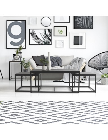 Lot De 3 Tables Basse En Métal Empilables Noir Atmosphera