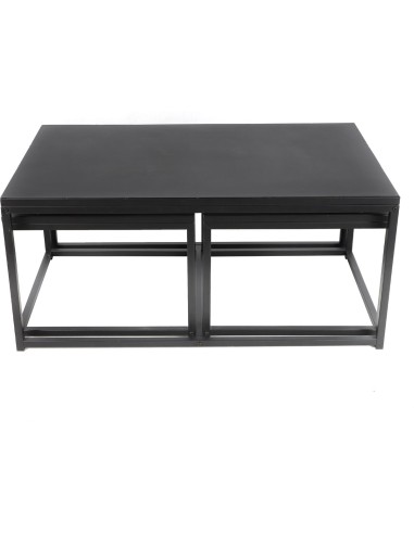 Lot De 3 Tables Basse En Métal Empilables Noir Atmosphera