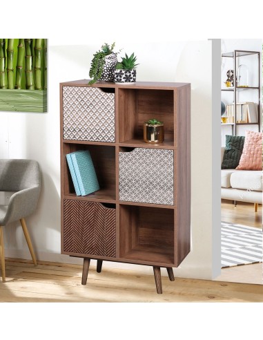 Bibliothèque Avec 6 Casiers Et 3 Portes Marron Atmosphera