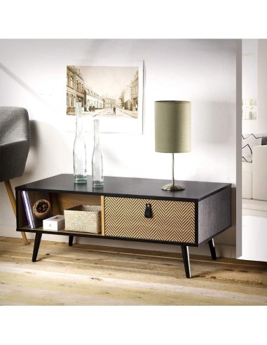 Table Basse Avec Poignée Effet Cuir Noir Atmosphera