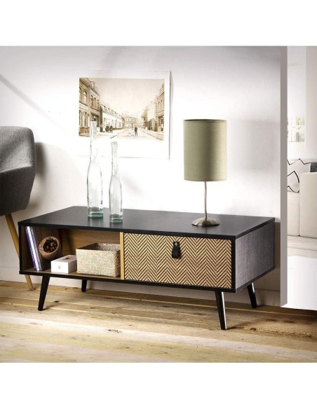 Table Basse Avec Poignée Effet Cuir Noir Atmosphera