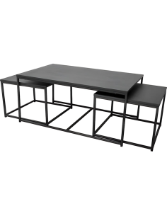 Lot De 3 Tables Basse En Métal Empilables Noir Atmosphera