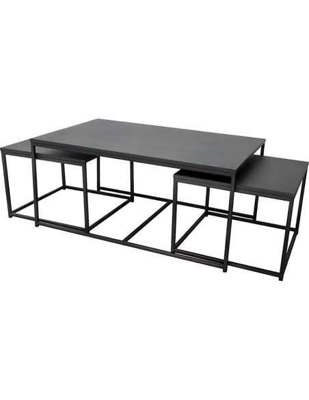 Lot De 3 Tables Basse En Métal Empilables Noir Atmosphera
