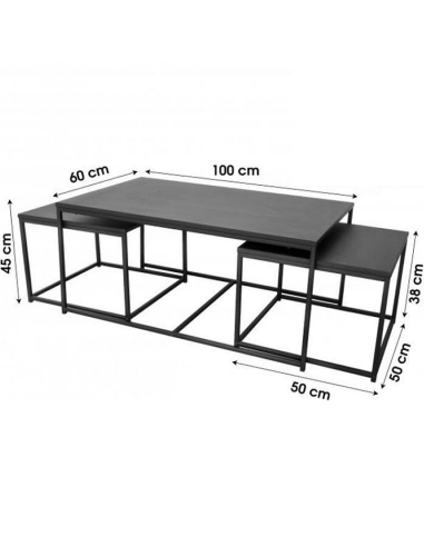 Lot De 3 Tables Basse En Métal Empilables Noir Atmosphera