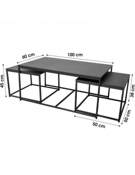 Lot De 3 Tables Basse En Métal Empilables Noir Atmosphera