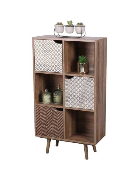 Bibliothèque Avec 6 Casiers Et 3 Portes Marron Atmosphera