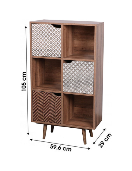 Bibliothèque Avec 6 Casiers Et 3 Portes Marron Atmosphera