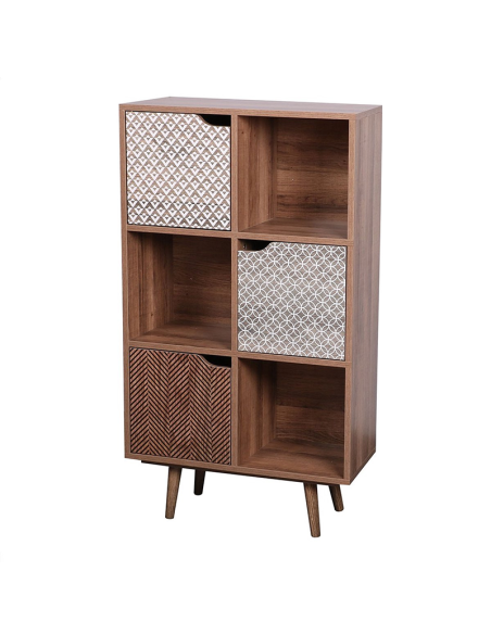 Bibliothèque Avec 6 Casiers Et 3 Portes Marron Atmosphera