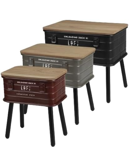 Set De 3 Tables Caisse Loft & Métal Multicolore Atmosphera