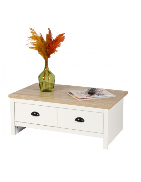 Table Basse Avec 2 Tiroirs Virginia Blanche Atmosphera
