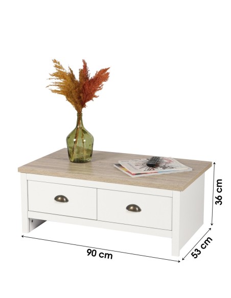 Table Basse Avec 2 Tiroirs Virginia Blanche Atmosphera