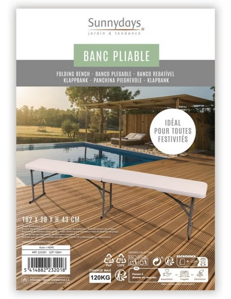 Banc De Réception De Jardin Pliable Blanc Five