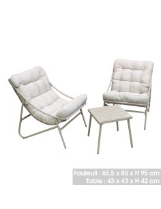 Salon De Jardin Chill Table Avec 2 Fauteuils Et Coussins Blanc Five 2