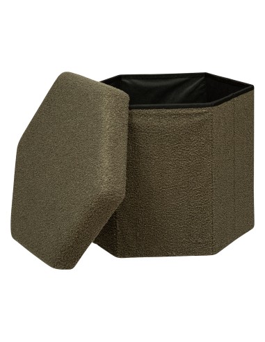 Pouf pliant hexagonal Jako bouclette Vert Kaki Atmosphera