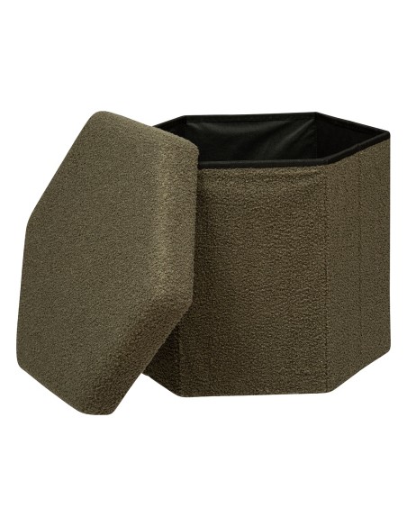 Pouf pliant hexagonal Jako bouclette Vert Kaki Atmosphera