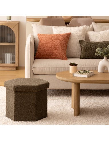 Pouf pliant hexagonal Jako bouclette Vert Kaki Atmosphera