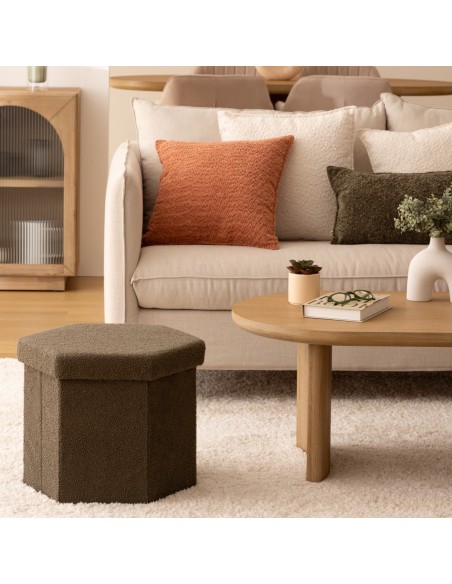 Pouf pliant hexagonal Jako bouclette Vert Kaki Atmosphera