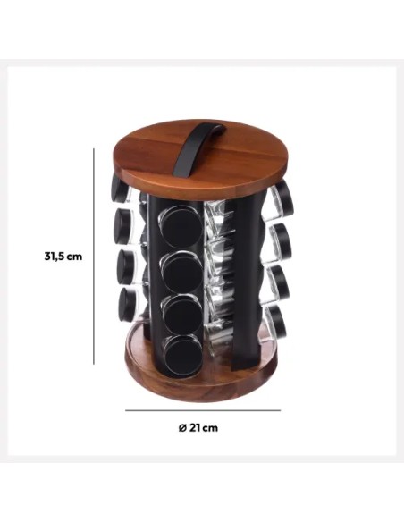 Pot epice rotatif x16 Acacia Noir Secret de Gourmet