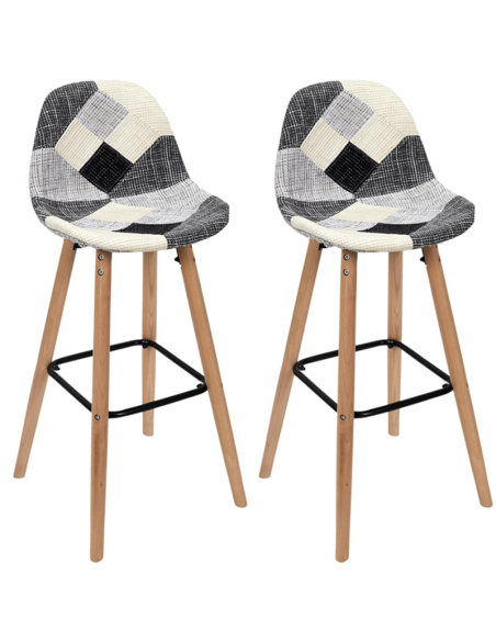 Lot De 2 Tabourets de bar Patchwork Gris Home Deco Factory