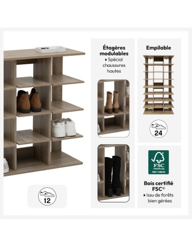 Range-chaussures Moduly 3 niveaux En Bambou Beige Five