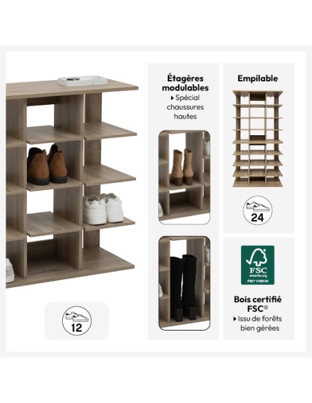 Range-chaussures Moduly 3 niveaux En Bambou Beige Five